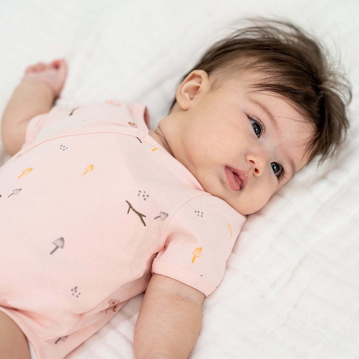 Baby Organic Kimono Romper in Pink Rabbit Print by Le Petit Society