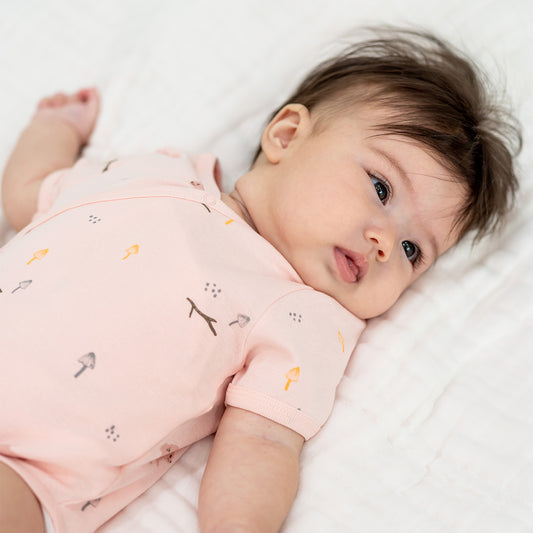 Baby Organic Kimono Romper in Pink Rabbit Print by Le Petit Society
