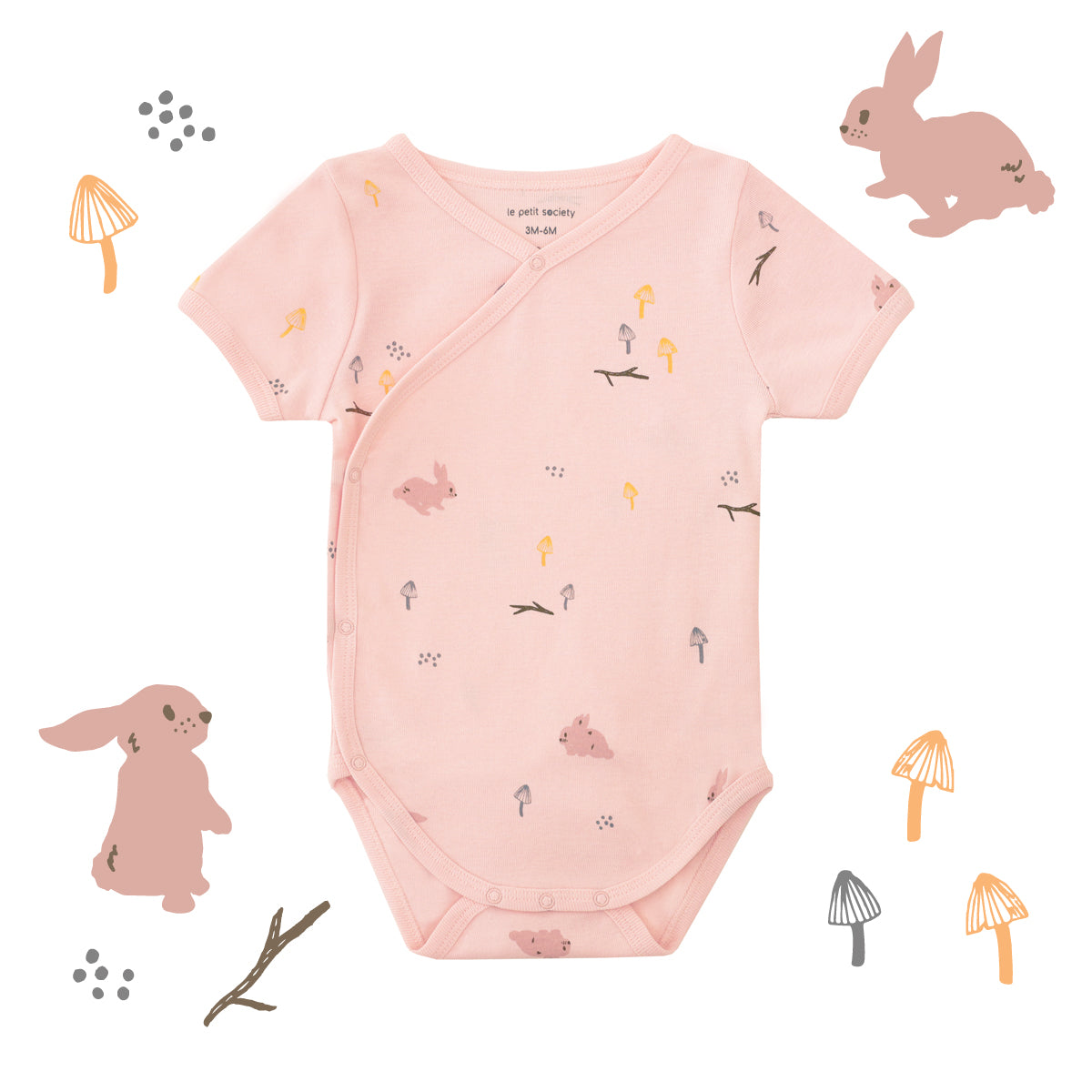 Baby Organic Kimono Romper in Pink Rabbit Print by Le Petit Society — image 5