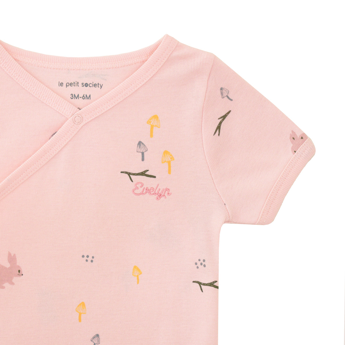 Baby Organic Kimono Romper in Pink Rabbit Print by Le Petit Society — image 3