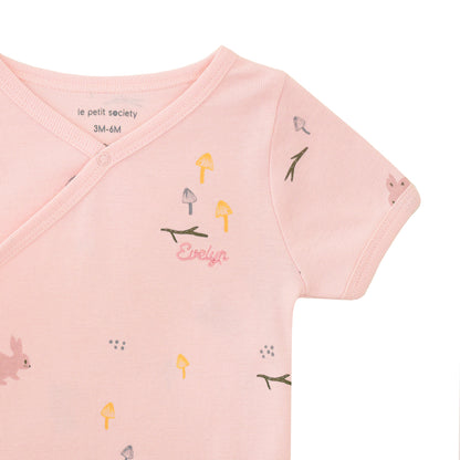 Baby Organic Kimono Romper in Pink Rabbit Print by Le Petit Society — image 3
