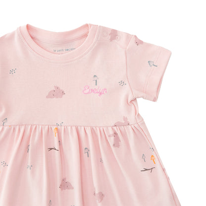 Baby Girl Organic Dress in Pink Rabbit Print by Le Petit Society — image 2