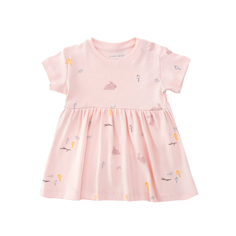 Baby Girl Organic Dress in Pink Rabbit Print by Le Petit Society — image 7