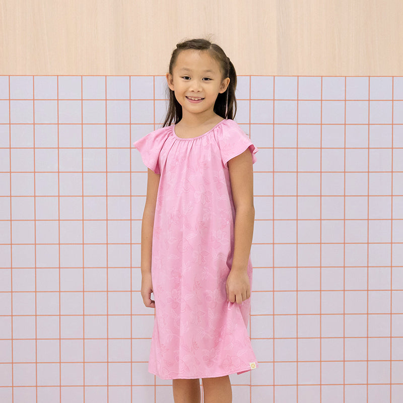 Heritage Series - Girls Dress with Pom Poms in Pink Orchid Print by Le Petit Society — image 2