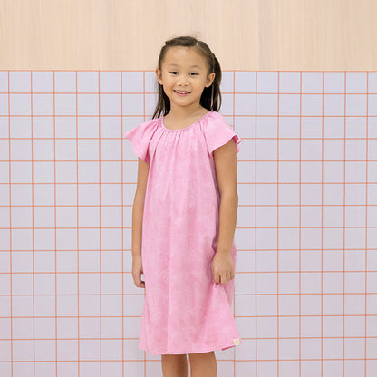 Heritage Series - Girls Dress with Pom Poms in Pink Orchid Print by Le Petit Society — image 2