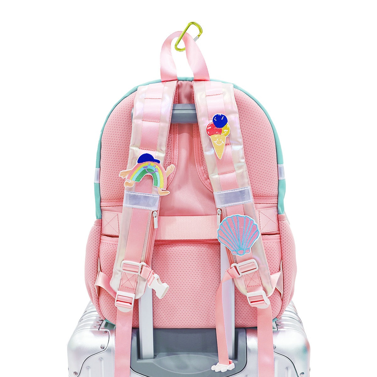 The LPS kids single pocket school bag customised with velcro patches on the shoulder straps.