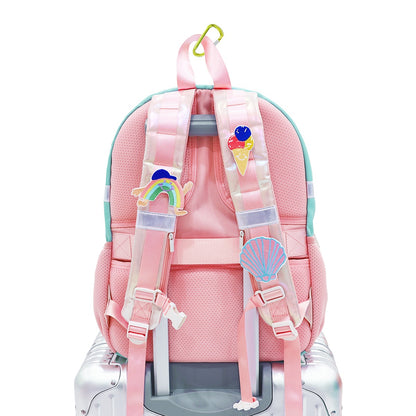 The LPS kids single pocket school bag customised with velcro patches on the shoulder straps.