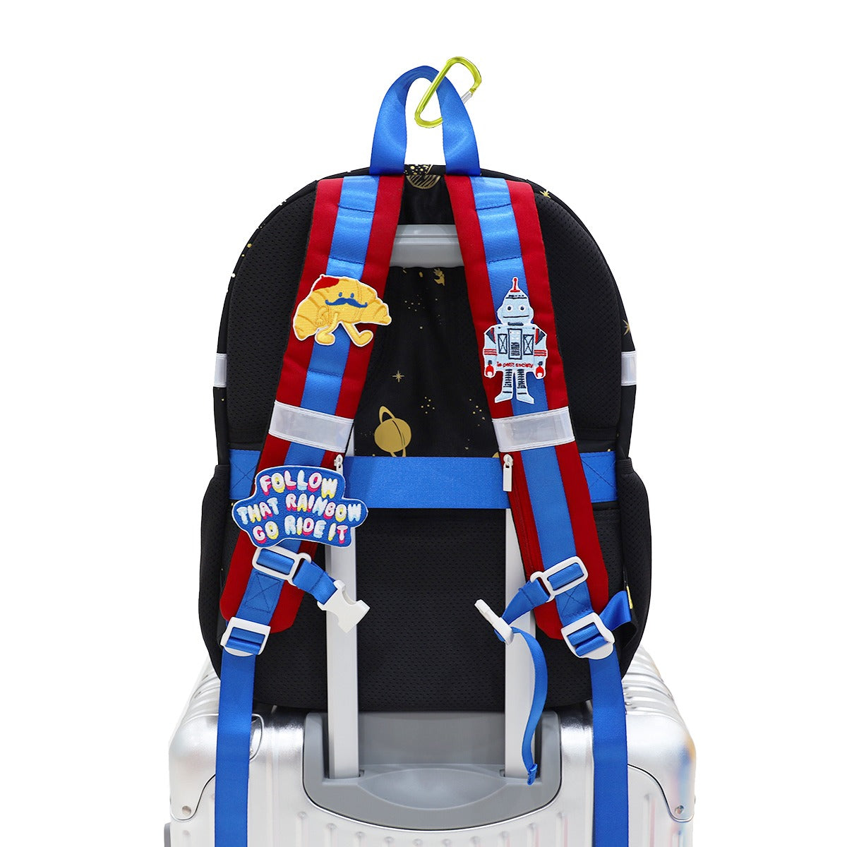 The LPS kids single pocket school bag customised with velcro patches on its shoulder straps.
