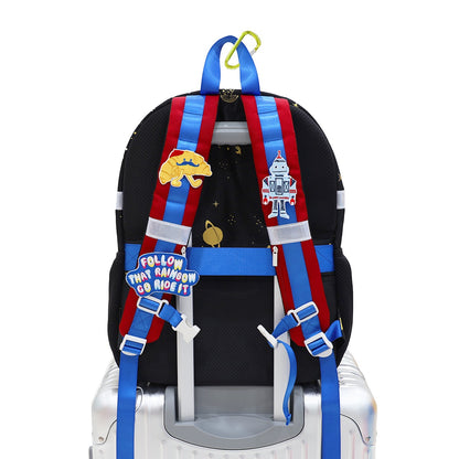 The LPS kids single pocket school bag customised with velcro patches on its shoulder straps.