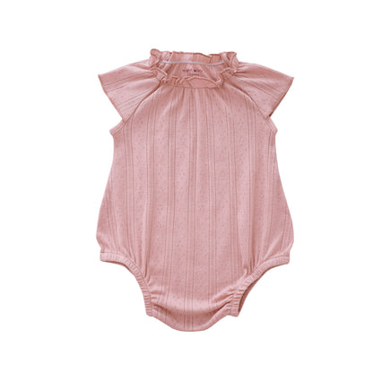 Baby Girl Bubble Romper in Plum Pointelle Cotton by Le Petit Society — image 6