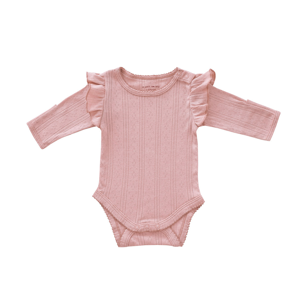Baby Girl Long Sleeve Ruffle Romper in Plum Pointelle Cotton by Le Petit Society — image 9