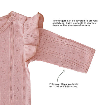 Baby Girl Long Sleeve Ruffle Romper in Plum Pointelle Cotton by Le Petit Society — image 4