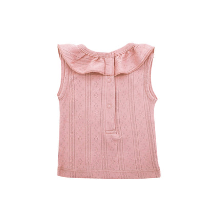 Baby Girl Ruffle Top in Plum Pointelle Cotton by Le Petit Society — image 5