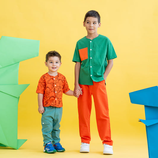 Made for Play - Boys Wide-Pocket Shirt in Green by Le Petit Society