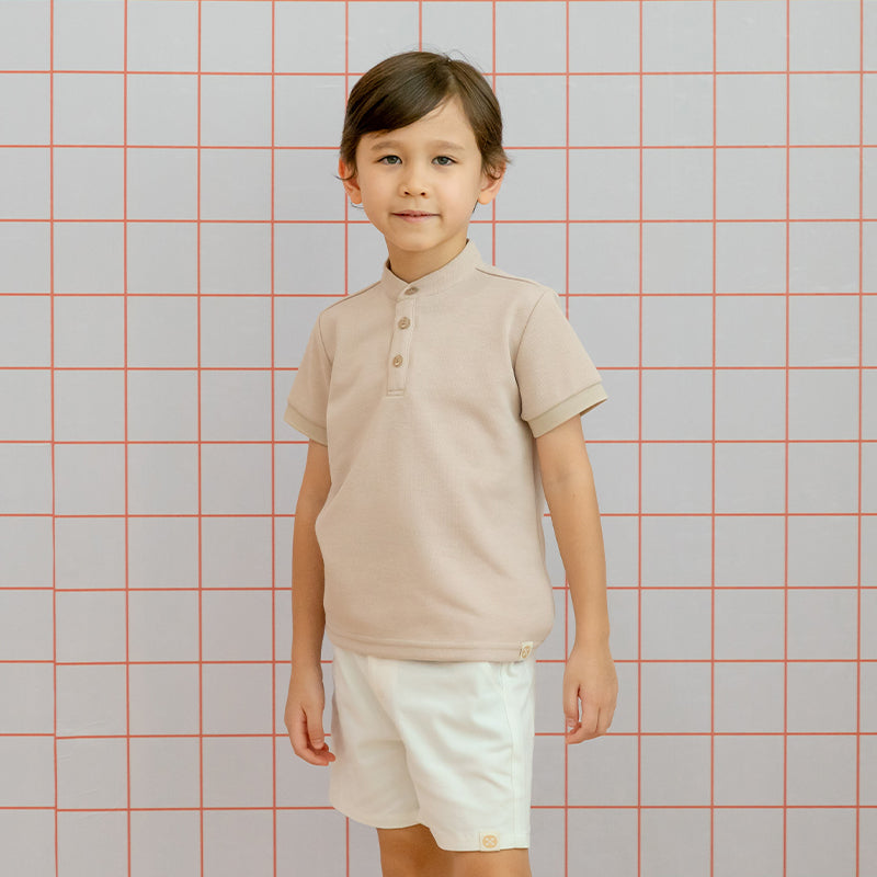 Polo Series - Boys Polo Shirt in Beige by Le Petit Society — image 2