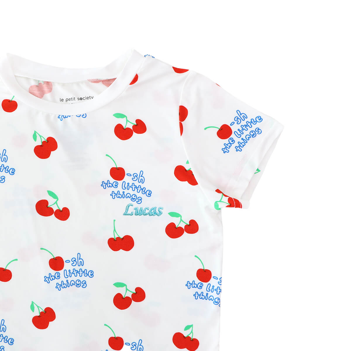 Kids Bamboo Short Sleeves Pyjamas in Cherry Print by Le Petit Society — image 3