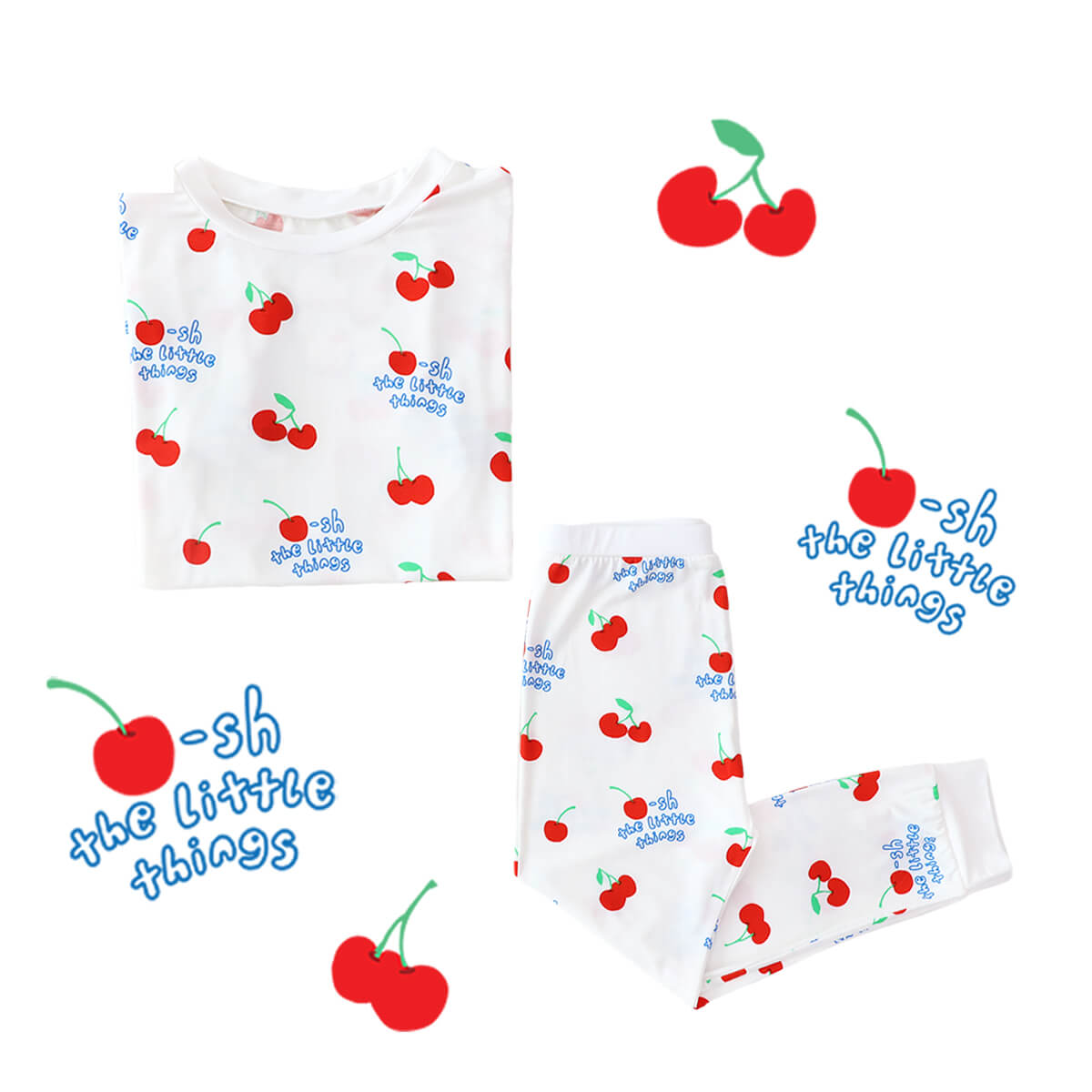 Kids Bamboo Short Sleeves Pyjamas in Cherry Print by Le Petit Society — image 5