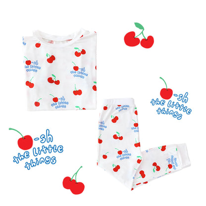 Kids Bamboo Short Sleeves Pyjamas in Cherry Print by Le Petit Society — image 10