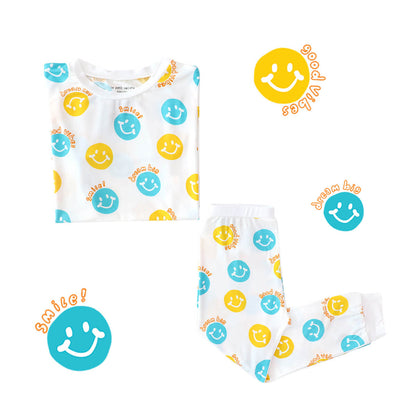 Kids Bamboo Short Sleeves Pyjamas in Smiley Print by Le Petit Society — image 7
