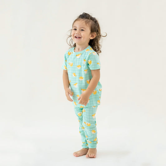 Kids Short Sleeves Organic Pyjamas Set in Puffer Fish Print by Le Petit Society