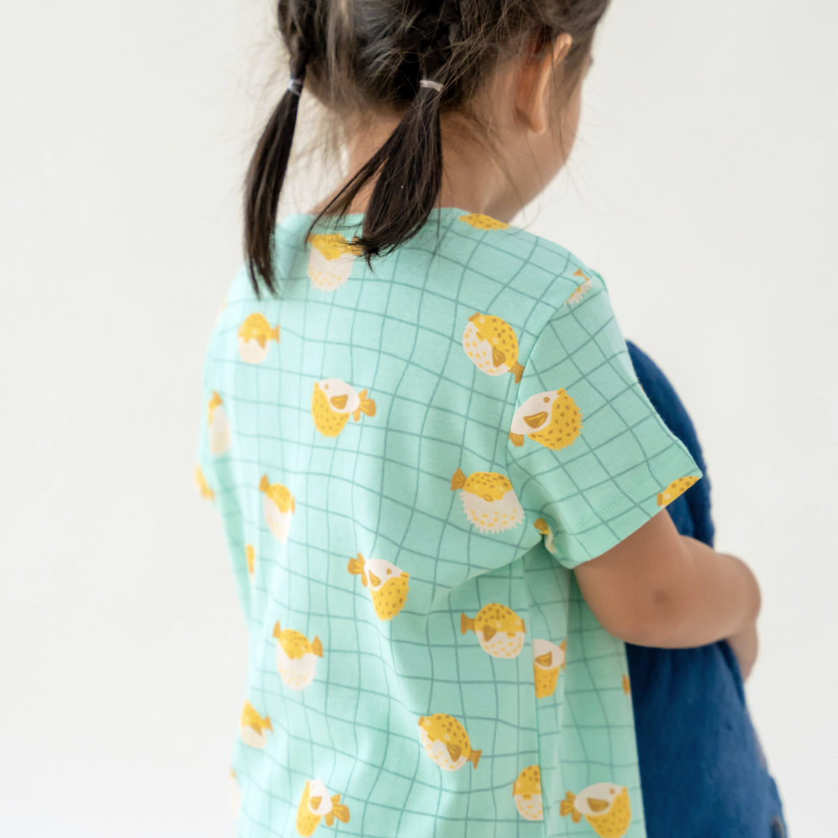 Kids Short Sleeves Organic Pyjamas Set in Puffer Fish Print by Le Petit Society — image 6