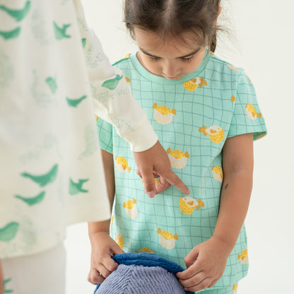 Kids Short Sleeves Organic Pyjamas Set in Puffer Fish Print by Le Petit Society — image 2