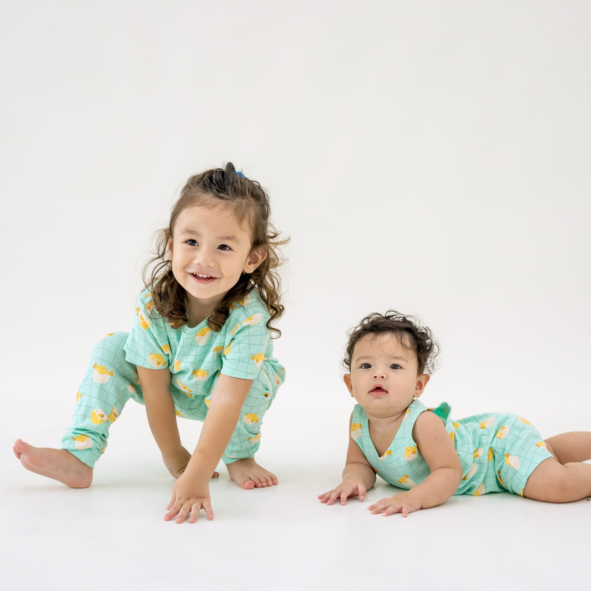 Baby Organic Sleeveless Romper in Puffer Fish Print by Le Petit Society — image 2