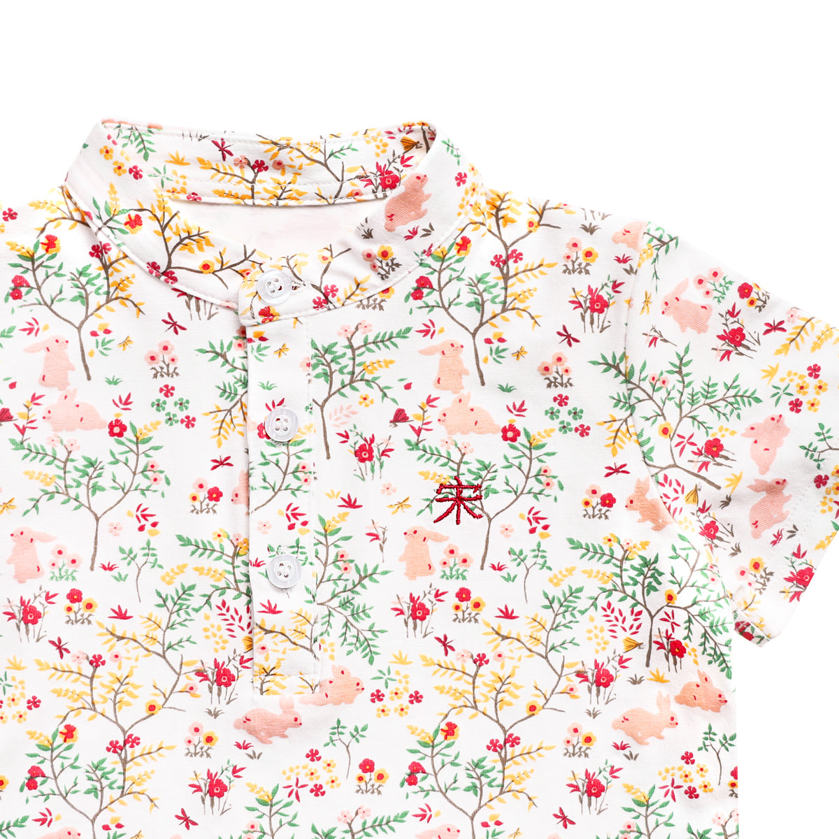 Rabbit Series - Boys Jersey Shirt in Pink Woodlands Print by Le Petit Society — image 2