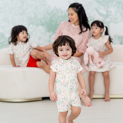 Rabbit Series - Baby Boy Jersey Shirt Romper in Pink Woodlands Print by Le Petit Society — image 7