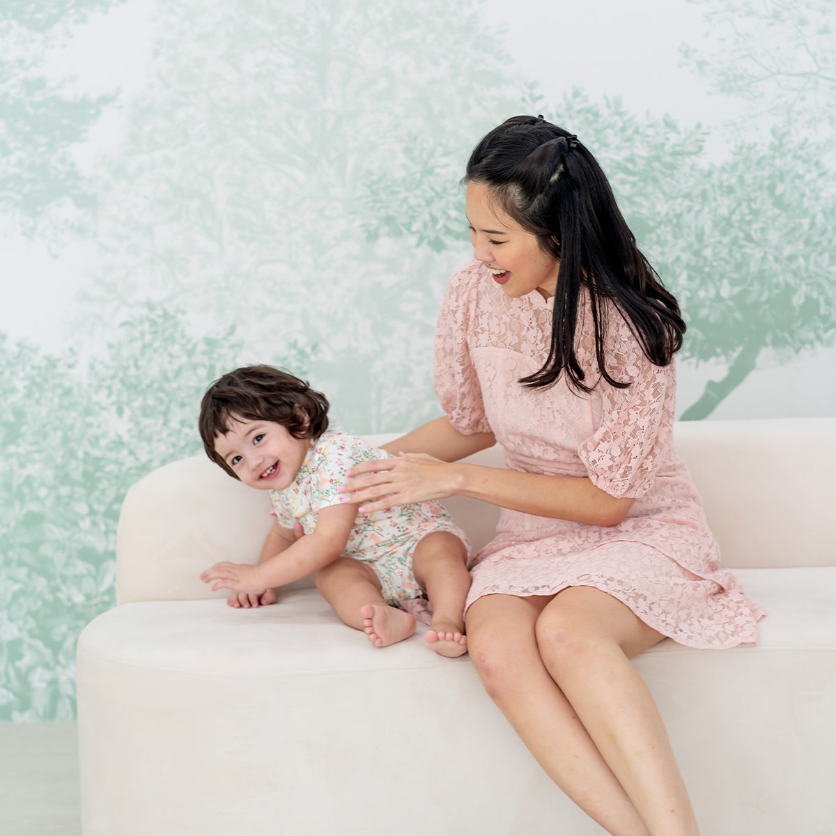 Spring Series - Ladies Puff Sleeve Lace Dress in Pink by Le Petit Society — image 8