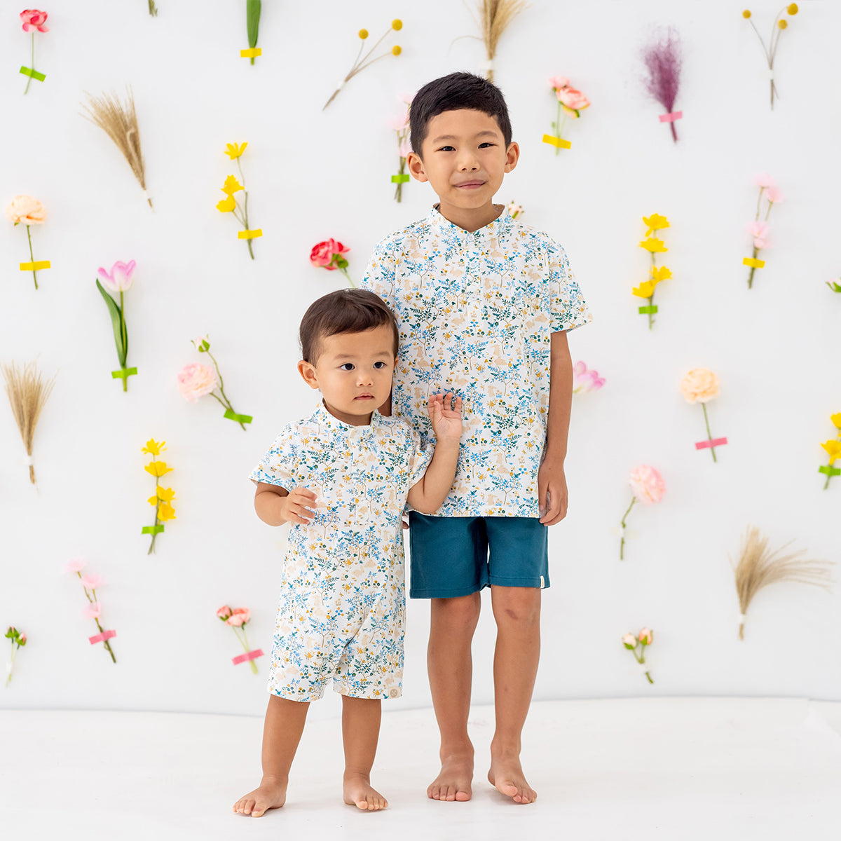 Rabbit Series - Boys Jersey Shirt in Beige Woodlands Print by Le Petit Society — image 6