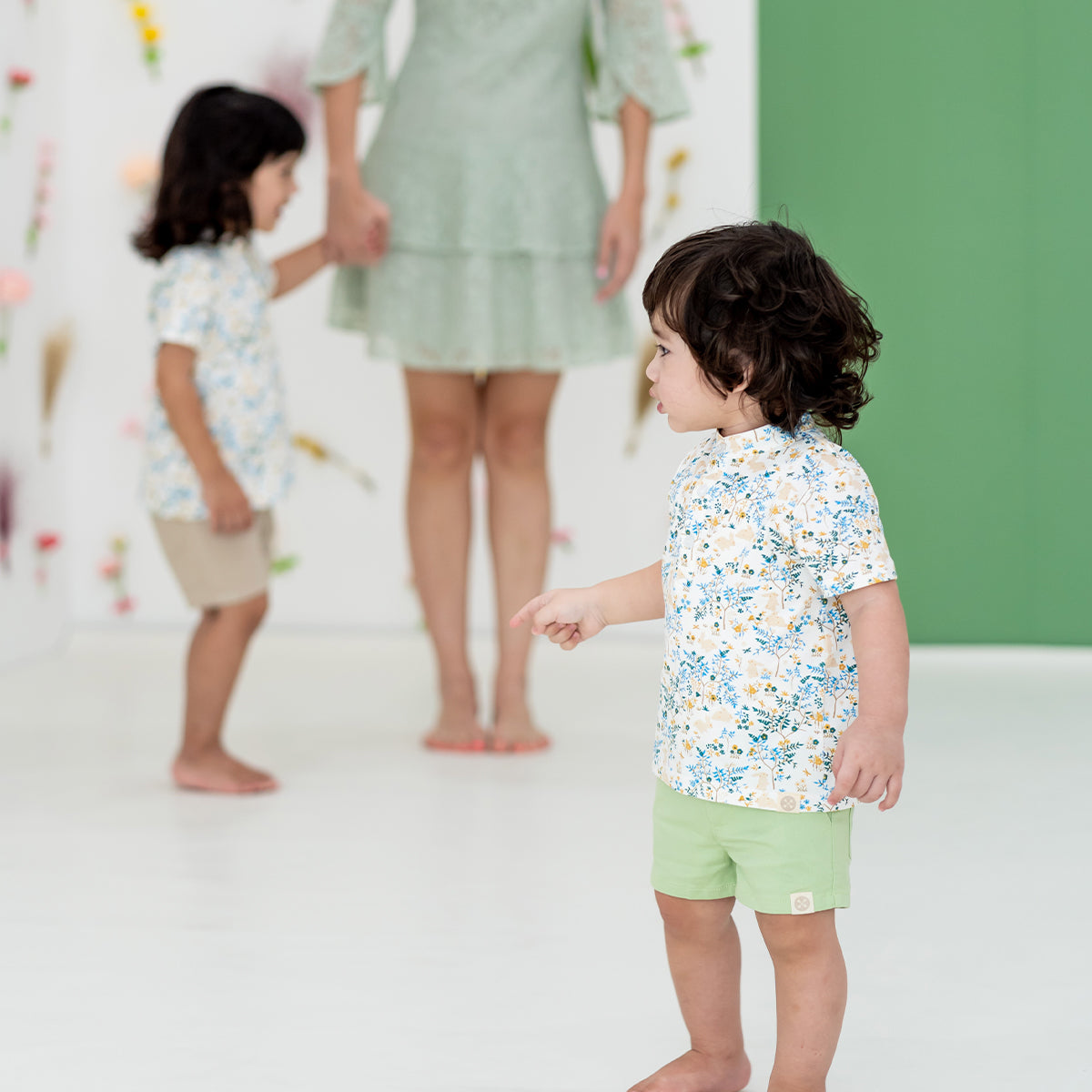 Rabbit Series - Boys Jersey Shirt in Beige Woodlands Print by Le Petit Society — image 8