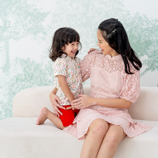 Rabbit Series - Boys Jersey Shirt in Pink Woodlands Print by Le Petit Society