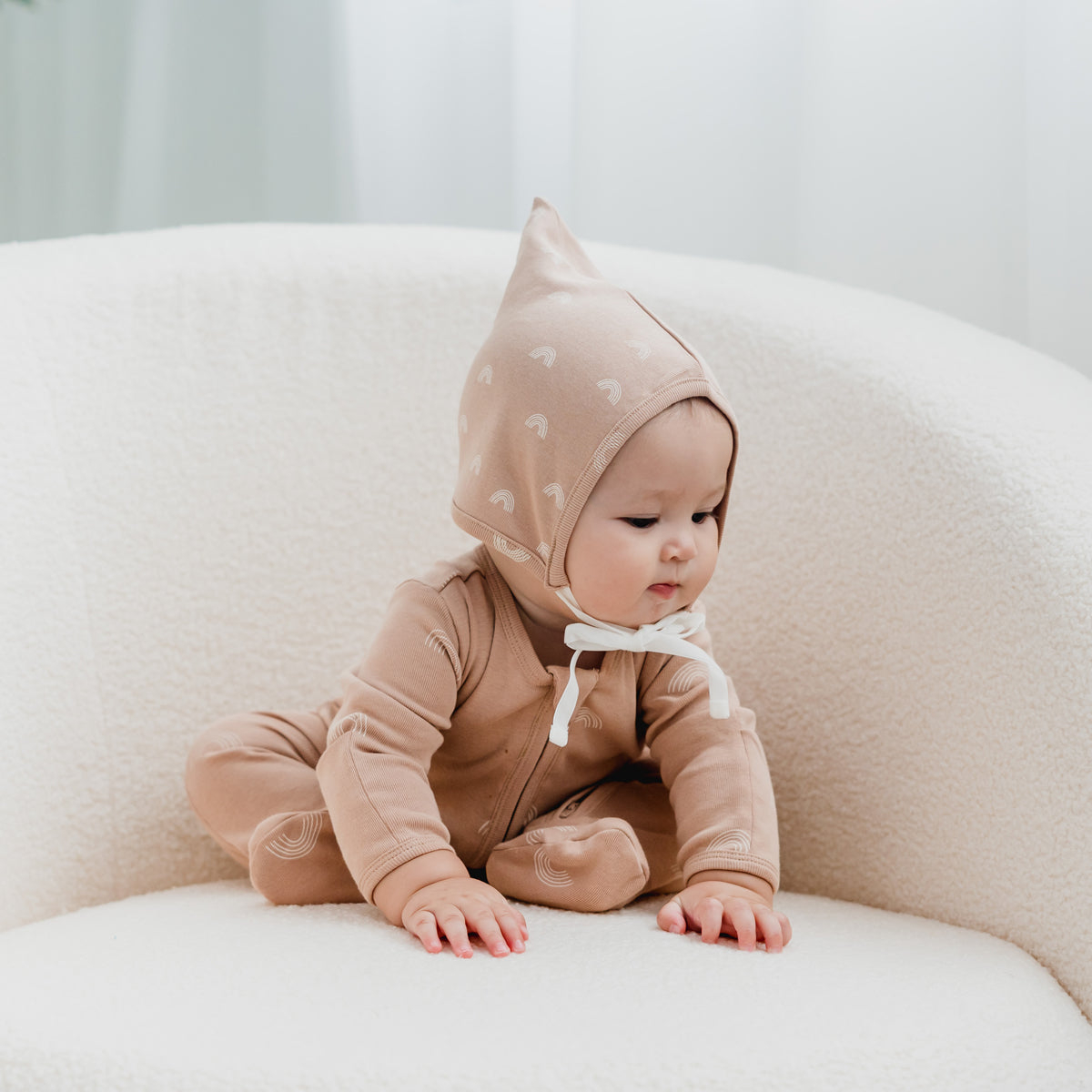 Organic Baby Bonnet Hat in Rainbow Print by Le Petit Society — image 4