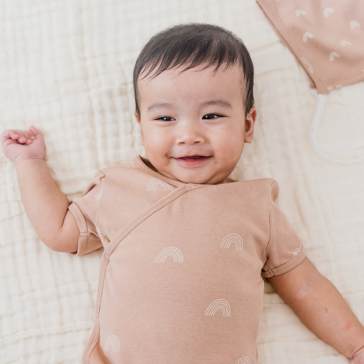 Baby Organic Kimono Romper in Rainbow Print by Le Petit Society — image 4