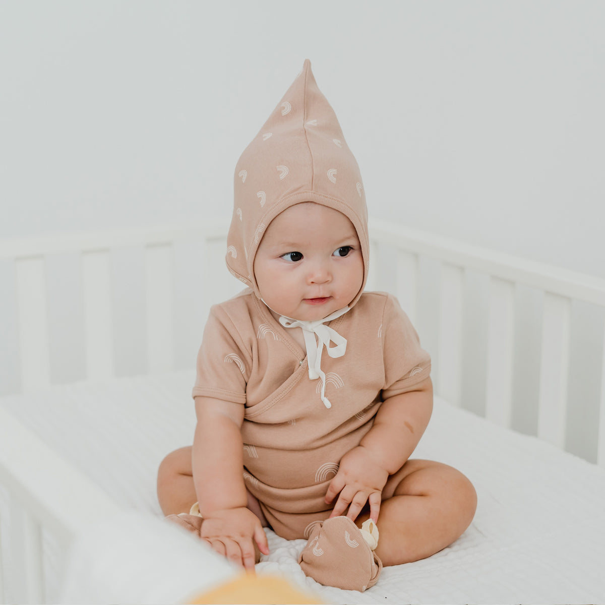 Baby Organic Kimono Romper in Rainbow Print by Le Petit Society — image 6