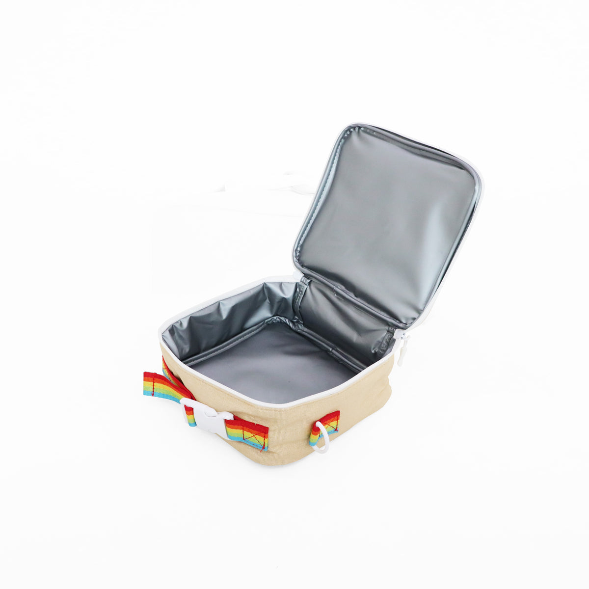 The interior of thermal lunch bag, lined with an insulated PEVA lining.