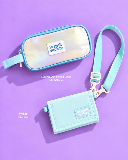 Petit Pair bundle: Double Zip Pencil Case in Mint/Silver and Wallet in Ice Blue
