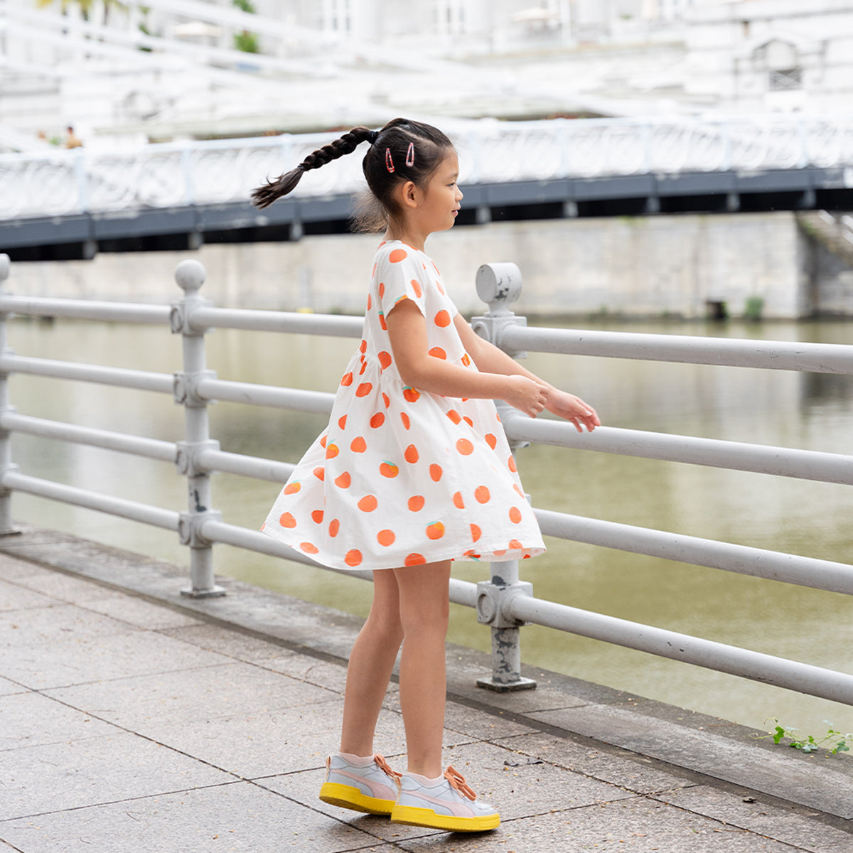 Mandarin Orange Series in Girls Asymmetrical Baby Doll Dress (Personalisable) by Le Petit Society — image 3