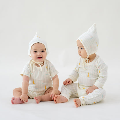 Baby Organic Short Sleeve Romper in Sail Boat Print by Le Petit Society — image 4