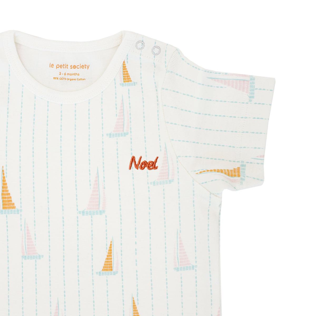 Baby Organic Short Sleeve Romper in Sail Boat Print by Le Petit Society — image 2