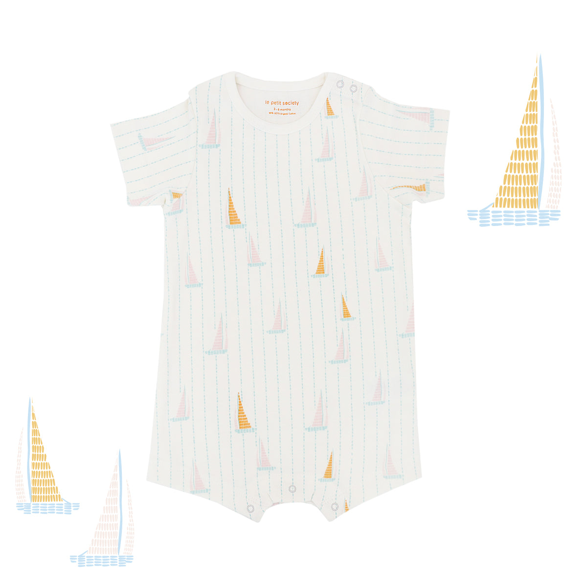 Baby Organic Short Sleeve Romper in Sail Boat Print by Le Petit Society — image 8