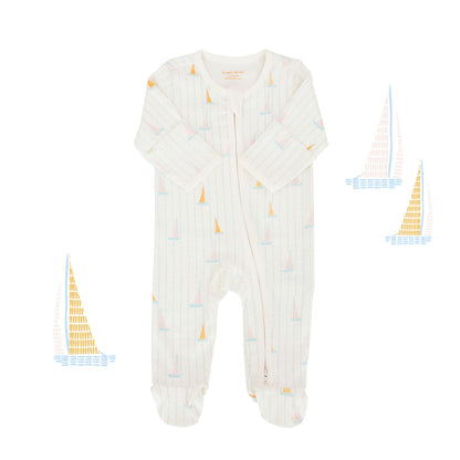 Baby Organic Zip Sleepsuit with Foldable Mittens & Footies in Sail Boat Print by Le Petit Society — image 14