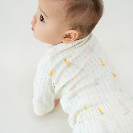 Baby Organic Long Sleeves Top in Sail Boat Print by Le Petit Society