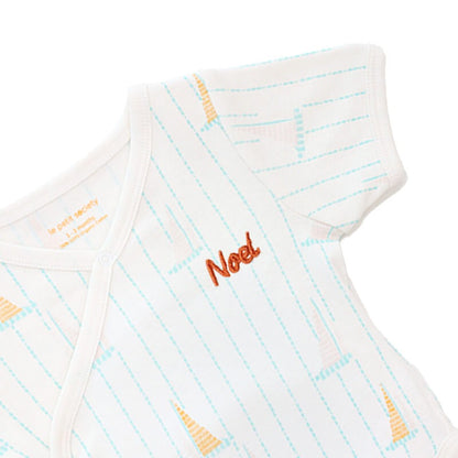 Baby Organic Kimono Romper in Sail Boat Print by Le Petit Society — image 2