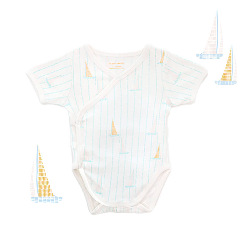 Baby Organic Kimono Romper in Sail Boat Print by Le Petit Society