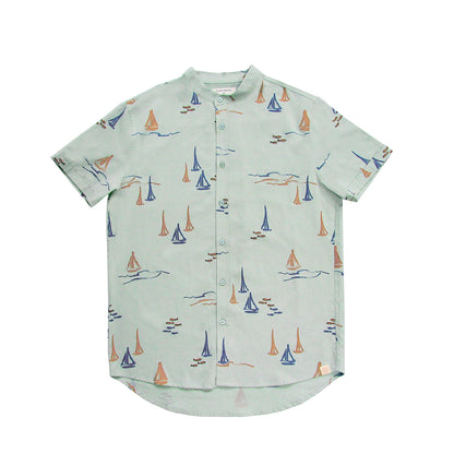 Resort Series - Men's Sage Green Shirt in Sail Boat Print by Le Petit Society