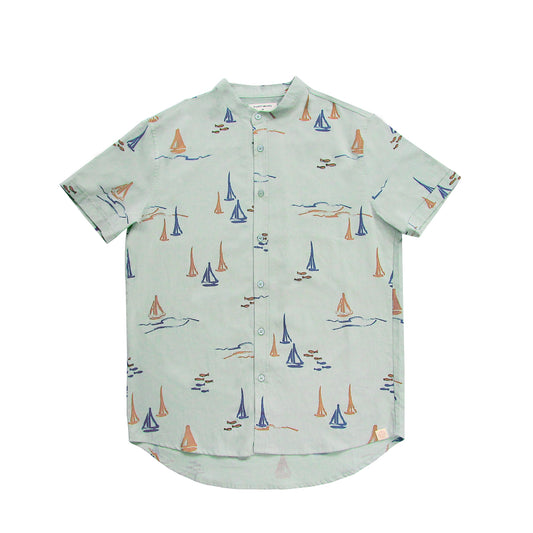 Resort Series - Men's Sage Green Shirt in Sail Boat Print by Le Petit Society
