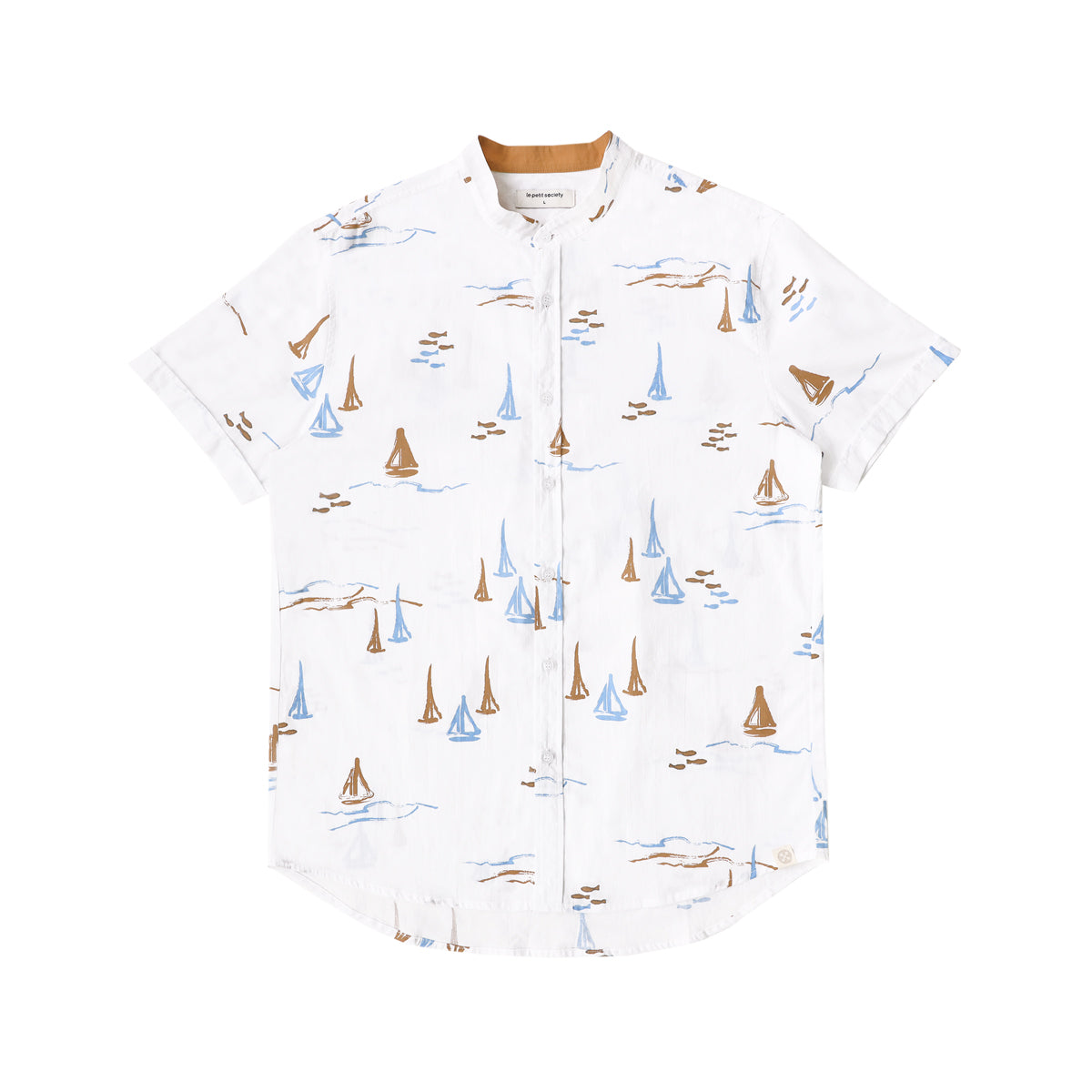Resort Series - Men's White Shirt in Sail Boat Print by Le Petit Society — image 2