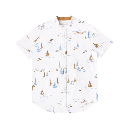 Resort Series - Men's White Shirt in Sail Boat Print by Le Petit Society — image 2